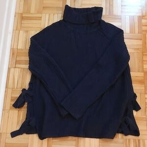 UGG Navy Ribbed Turtleneck Sweater with Side Ties